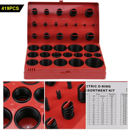 419PCS O-Ring Gasket Set Ring Assortment Kits Rubber Universal O-Ring Sealing Gasket 32 Sizes Black with Box for Sealing for Cylinder/Automobile/Valve/Chemical Pipeline/Roller 